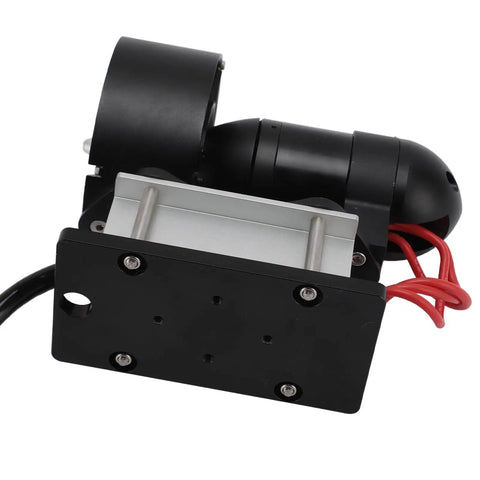 11Kg Thrust Underwater Thruster With Brushless Motor, 12 To 25.2V, compact design, black casing, red wires, viewed from side