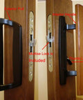 Sliding Glass Patio Door Handle Set With Oak Interior And White Diecast Exterior Finish showing interior handle and exterior pull.