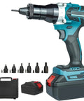 Cordless Automatic Rivet Nut Gun With Memory And Normal Modes Professional Portable Blind Riveting Tool with attachments and battery.