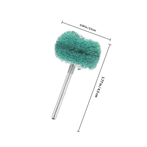 Green fiber wheel from 40 Piece Abrasive Buffing Wheel Set For Drill with dimensions in inches and centimeters.