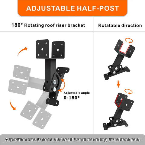 Adjustable Roof Riser Brackets Kit for Pergola Beams and Three And A Half Inch Wood Posts Beefy Heavy Duty Black Mount Brackets 3 Piece Set For Easy Vertical Or Horizontal Installation And Sturdy Outdoor Support