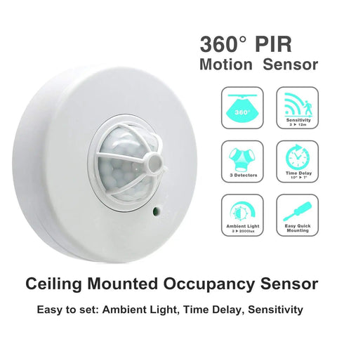 360 Degree Ceiling Occupancy Sensor With 3 Detectors, High Sensitivity PIR Motion Light Switch, wall-mounted sensor with icons