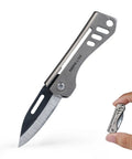Open and closed views of Titanium Mini Pocket Knife With Bottle Opener For EDC And Outdoor Gear, showing compact size and titanium handle.