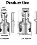 Image showing product dimensions for Dual Function PVC Pipe Threader Kit With Five Pieces And Steel 4 In 1 Water Pipe Wrench.