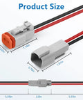 2 Pin Waterproof Connectors 14 AWG DT Series Automotive Plug Kit size dimensions with wires for car truck boat LED work light
