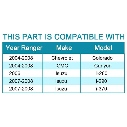 Compatibility chart for Front Left Wheel Hub And Bearing Assembly 515104 With ABS, Chevrolet Colorado, GMC Canyon, Isuzu i-280, i-290, i-370.