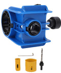 Upgrade Your Home With This Ultimate 1 3/8 To 1 34 Inch Door Lock Installation Kit Including Guide Template, High Speed Steel Hole Saws And Drill Bit For A Smooth Wood Job. blue door lock installation kit with hole saws, drill bit and guide template