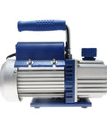 Pro Grade Heavy Duty Single Stage Rotary Vane Vacuum Pump For Refrigerant HVAC Service with silver and blue exterior.