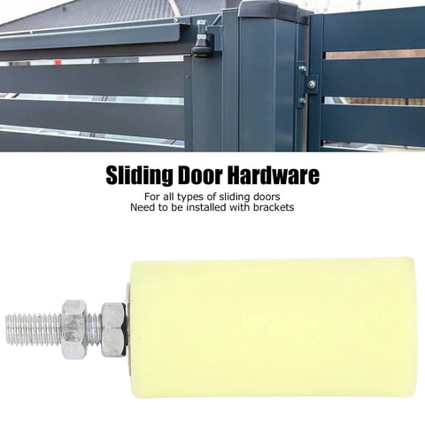 Slide Gate Guide Post Roller For Heavy Duty Sliding Doors Durable Nylon Wheel And Guider Support Assembly 100mm shown next to gate