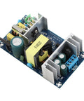 Beefy 180W Industrial Switching Power Supply Module From AC To DC 36V 5A Output, Wide 100-240V Input, Rugged Heavy Duty Power Board With Safe, Reliable Performance And Multiple Protections. Angle view of blue PCB AC-DC power module with heatsinks, capacitors, and terminal block.