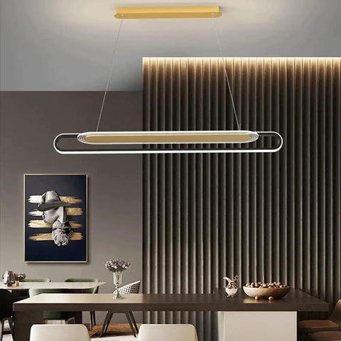 Long Ring Aluminum Pendant Light With Acrylic Shade Modern LED Ceiling Hanging Lamp For Living Room in dining room