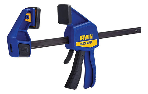 Blue One Handed Bar Clamp Set 12 Inch Medium Duty Five Pack With Quick Change Button Removable Swivel Jaws and I Beam Design
