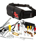Motorcycle Trail Saver Tool Kit With Puncture Repair Kit In Zippered Tri Fold Or Heavy Duty Fanny Pack For KTM 500 EXC F 2024 2026 17mm And 30mm Wrench Kit With CO2 Inflator And Lifetime Warranty, showing tools and CO2 cartridges laid out.