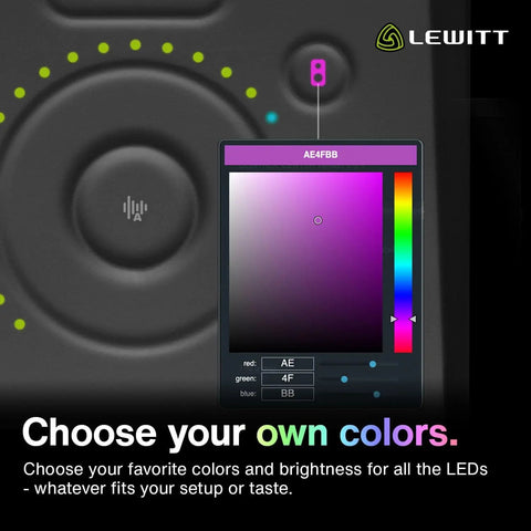 Color selection interface for Connect 2 USB Audio Interface With Clear Warm And Vivid Preamp Tones And A Touch Based Interface.