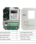 2.2kW VFD Inverter For CNC Machines, 220V 1-Phase or 3-Phase Input, open view showing control panel and wiring details