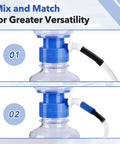 Mix and Match connectors on a lab vacuum pump, demonstrating versatility in lab setups with clear bottle and blue fittings.