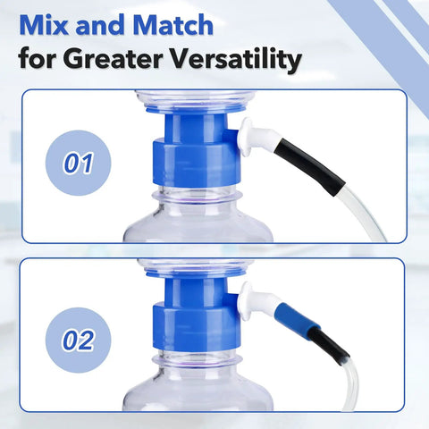 Mix and Match connectors on a lab vacuum pump, demonstrating versatility in lab setups with clear bottle and blue fittings.