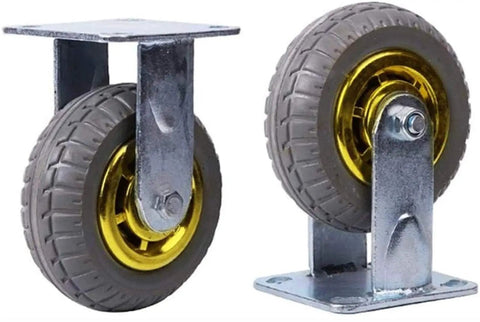 Heavy Duty Furniture Moving Casters With Brake Set Of Four Premium 8 Inch Rolling Jack Wheels For Couches And Appliances grey rubber wheels with golden centers on metal brackets