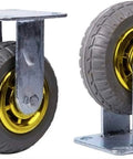 Rock Solid Heavy Duty Furniture Moving Trolley Base With Braked Swivel Casters Smooth Silent Gliding Wheels For Couches And Storage Cabinets Pack Of Four showing gray rubber wheels and steel plates.