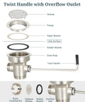 Diagram of 3-1/2 Inch Commercial Sink Drain With Twist Handle Waste Valve Stopper showcasing components and materials for pro kitchens