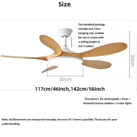 YPDJVLTI Ceiling Fans Lights 46-56Inch LED Fandelier shown with 32cm depth and wood veneer blades for stylish lighting.