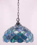 Sea Blue Pearl Tiffany Style Stained Glass Pendant Light With Swag Chain Ceiling Fixture 12 Inch By 12 Inch By 34 Inch for decor