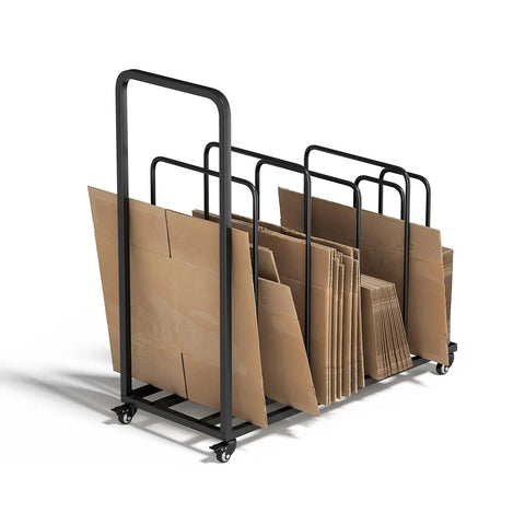 Rolling Cardboard Box Rack With Lockable Wheels Portable Carton Storage Stand Holds Ten To Fifteen Boxes Space Saving Carton Organizer