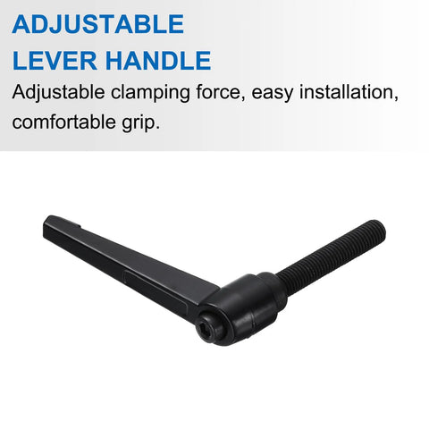 Black adjustable lever handle with M12x70mm thread, rotating screw for machinery, shown side view with text 'Adjustable Lever Handle'.
