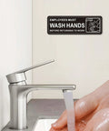 Premium Self Adhesive Must Wash Hands Sign 9 By 3 Inch Durable Acrylic Hand Washing Sign with symbols above faucet