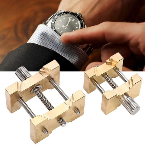 Copper Watch Movement Hold Tool For 4040 And 4039 Movements dual-sided adjustable holder with non-slip grip shown with watch