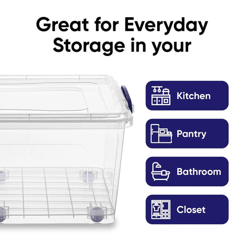 Stackable Plastic Storage Bins With Lids Clear Organizing Containers Bpa Free Heavy Duty Tubs Wheeled Base Home Office Dorm Closet Systems Eight Pack Thirty Two Quart Capacity Slick Design And Built Tough For Zero Stress Organizing