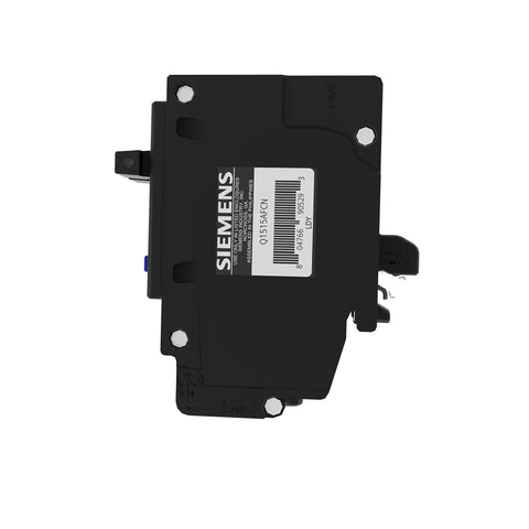 15 Amp 120 Volt Tandem CAFCI Circuit Breaker 1 Pole Type QTAN For Two Circuits, side view with label and connectors visible