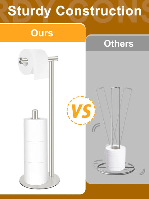 Freestanding Toilet Paper Holder Stand In Brushed Nickel, Stainless Steel, Weighted Base, Holds 3-4 Rolls, Comparison Image