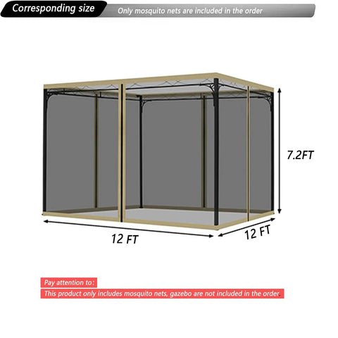 Keeps Bugs Out Mosquito Netting For Gazebo Canopy Replacement Screen Walls shown in 12x12 feet dimensions