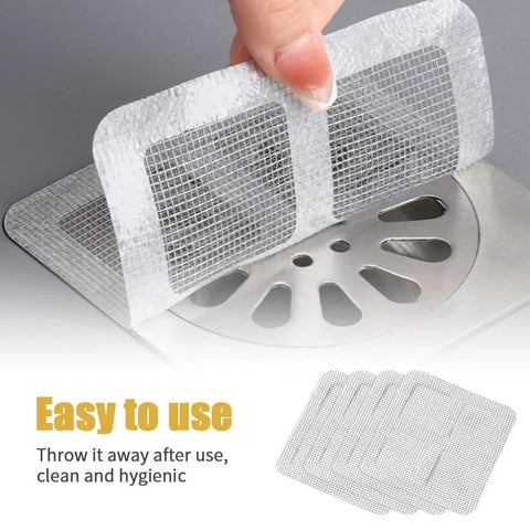 Disposable Shower Drain Covers That Are Absolute Lifesavers For Stopping Hair Clogs Cold Easy Peel Mesh Screens For Bathtubs And Floor Drains 10 Pack being applied over a drain.