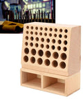Leather Tool Holder With 48 Holes Wooden Craft Tool Stand Beech Wood Rack Organizer visible against a backdrop of tools.