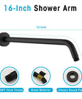Matte Black 16 Inch Shower Arm with Brass Material and Classic Round Flange for Rain Shower System