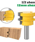 Premium Reversible 12mm And 12.7mm Shank Tenon Router Bit For Smooth Woodworking Projects shown with wood pieces.