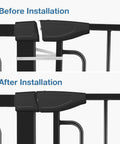 Before and after installation of 36 Inch Tall Baby Gate For Stairs And Doorways Fits Openings From About 29 To 51 Inches Auto Close Walk Through Gate
