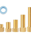 Five Pack Brass Extension Adapter Set With One Half Inch Male To One Half Inch Female Pipe Fittings, includes sealing tape