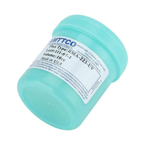 Insulation Solder Flux Paste RMA 223 For Electronics Repair, plastic jar labeled RMA 223-UV, quick dry, 10cc, made in USA
