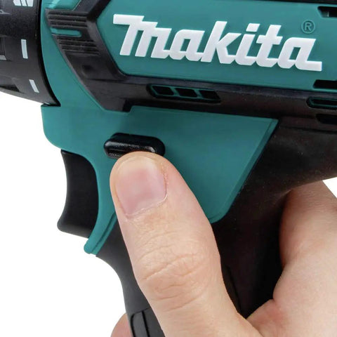 Close-up of finger on trigger of Compact 12V Max Cordless Driver Drill With Three Eighths Inch Chuck Dual Speed 0 To 450 And 0 To 1700 RPM 250