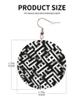 Black And White Grid Print Dangle Earrings For Women, Hella Lightweight Faux PVC Leather Look With Secure Silver Plated Hooks, showcasing size details 1.77in.