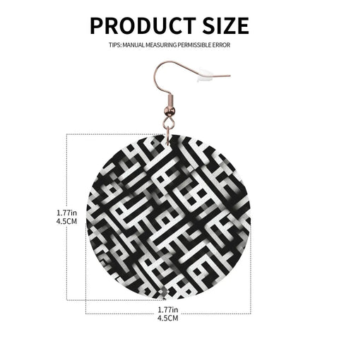 Black And White Grid Print Dangle Earrings For Women, Hella Lightweight Faux PVC Leather Look With Secure Silver Plated Hooks, showcasing size details 1.77in.