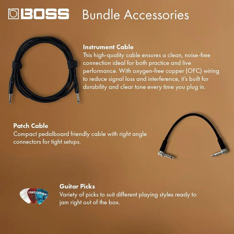 Bundle accessories for RC-5 Loop Station High Resolution 32-Bit AD/DA and 32-Bit Float Processing Looper, including instrument and patch cables and guitar picks.