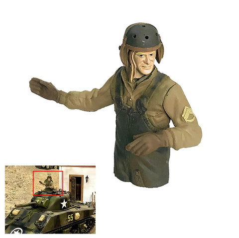 American Soldier Commander Figure For Heng Long 1/16 RC Tanks, shown in military uniform with helmet, for M1A2 Abrams model kit upgrade.