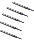 Carbide square end mills, 1/16 inch, 4-flute, 5-piece set.