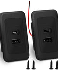 Road Certified Two Pack Rv Usb Outlet 12V 24V with Type A and C ports for fast charging, wall mount black design.