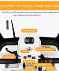 Electric Golf Cart For Adults With 800W Motor, 25 Mile Range, Sweet 12 Mph Cruising, Built Tough Frame showing handlebars and display panel.