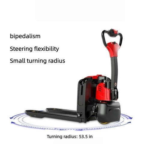 Heavy Duty Full Electric Pallet Jack With 3300 Lbs Capacity And Huge Fork Size showing steering flexibility and small turning radius.